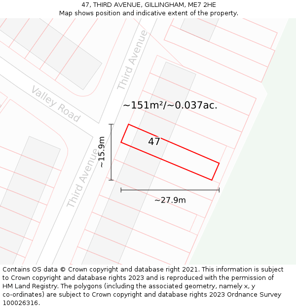 47, THIRD AVENUE, GILLINGHAM, ME7 2HE: Plot and title map