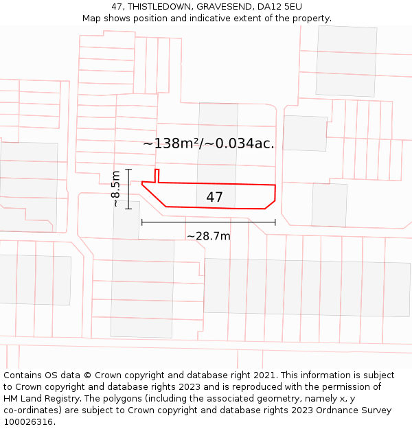47, THISTLEDOWN, GRAVESEND, DA12 5EU: Plot and title map