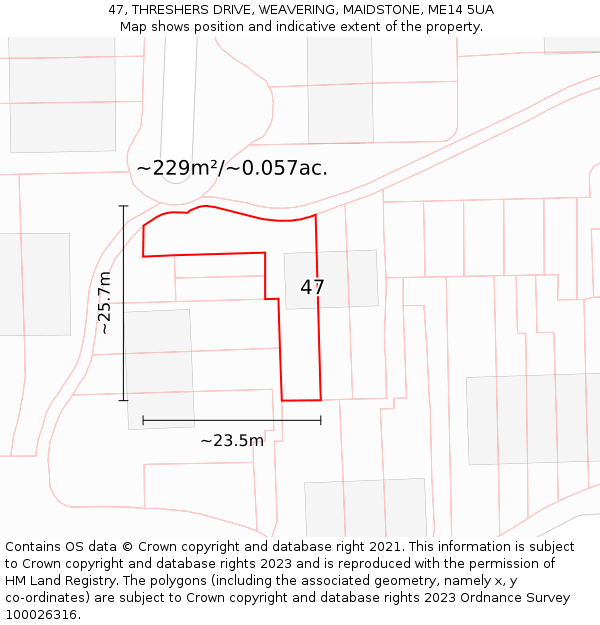 47, THRESHERS DRIVE, WEAVERING, MAIDSTONE, ME14 5UA: Plot and title map