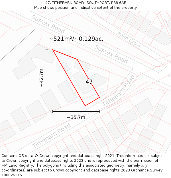 47, TITHEBARN ROAD, SOUTHPORT, PR8 6AB: Plot and title map