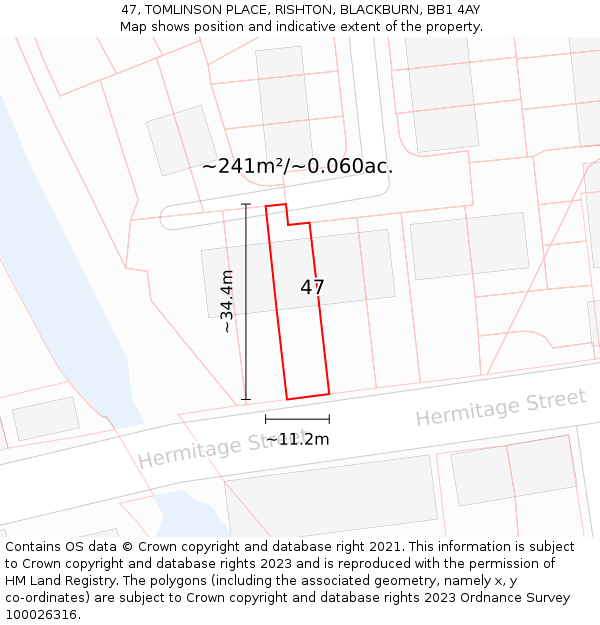 47, TOMLINSON PLACE, RISHTON, BLACKBURN, BB1 4AY: Plot and title map