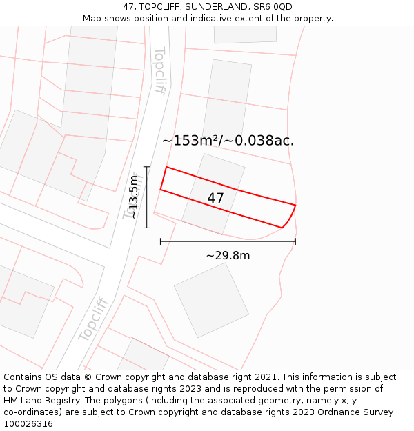 47, TOPCLIFF, SUNDERLAND, SR6 0QD: Plot and title map
