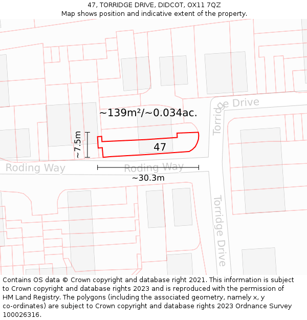 47, TORRIDGE DRIVE, DIDCOT, OX11 7QZ: Plot and title map