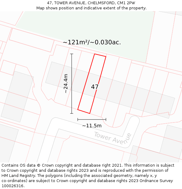 47, TOWER AVENUE, CHELMSFORD, CM1 2PW: Plot and title map