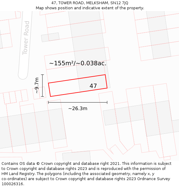 47, TOWER ROAD, MELKSHAM, SN12 7JQ: Plot and title map