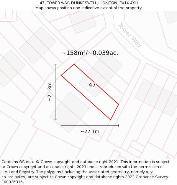 47, TOWER WAY, DUNKESWELL, HONITON, EX14 4XH: Plot and title map