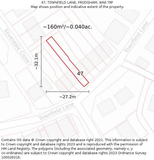 47, TOWNFIELD LANE, FRODSHAM, WA6 7RF: Plot and title map