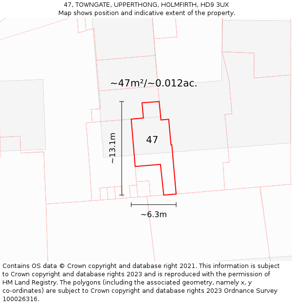 47, TOWNGATE, UPPERTHONG, HOLMFIRTH, HD9 3UX: Plot and title map