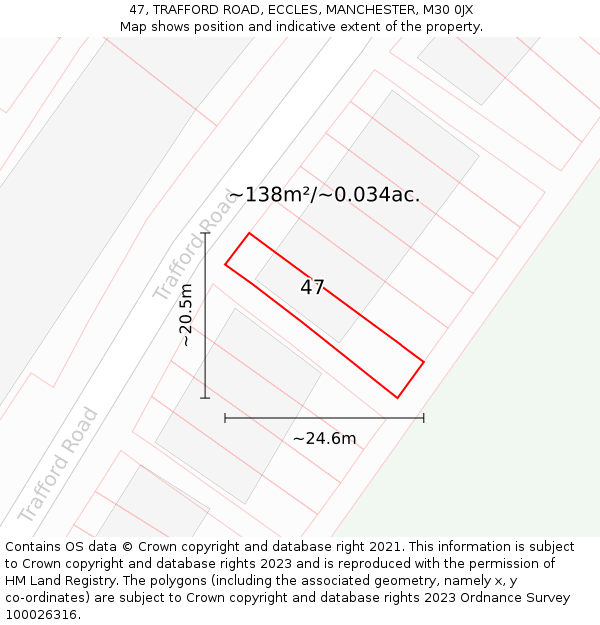 47, TRAFFORD ROAD, ECCLES, MANCHESTER, M30 0JX: Plot and title map