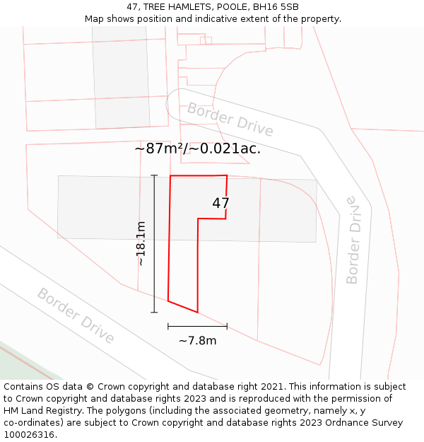 47, TREE HAMLETS, POOLE, BH16 5SB: Plot and title map