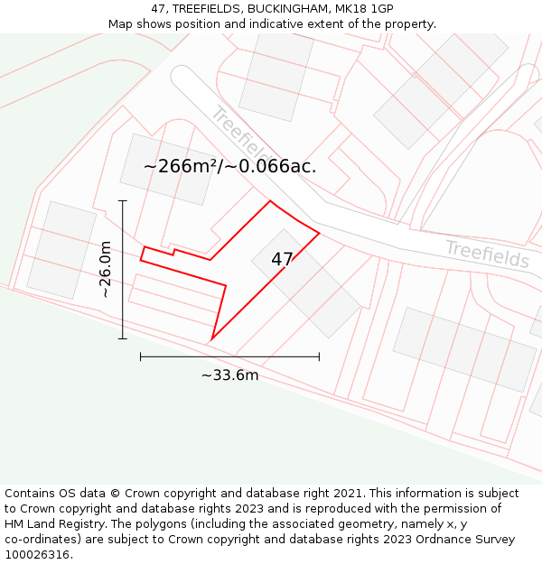 47, TREEFIELDS, BUCKINGHAM, MK18 1GP: Plot and title map