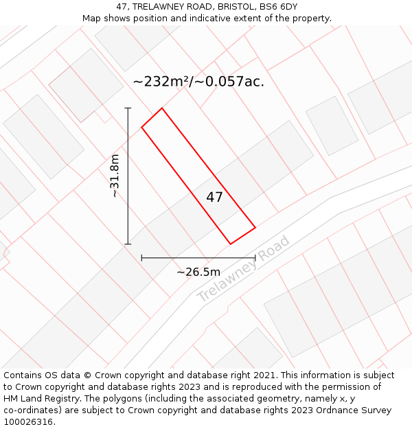 47, TRELAWNEY ROAD, BRISTOL, BS6 6DY: Plot and title map