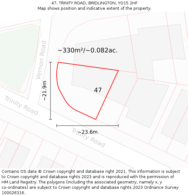 47, TRINITY ROAD, BRIDLINGTON, YO15 2HF: Plot and title map