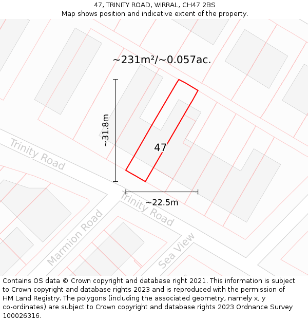 47, TRINITY ROAD, WIRRAL, CH47 2BS: Plot and title map
