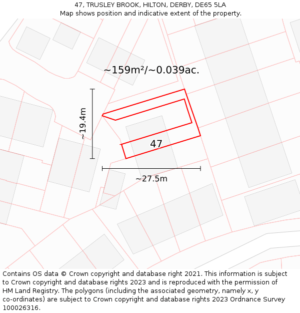 47, TRUSLEY BROOK, HILTON, DERBY, DE65 5LA: Plot and title map