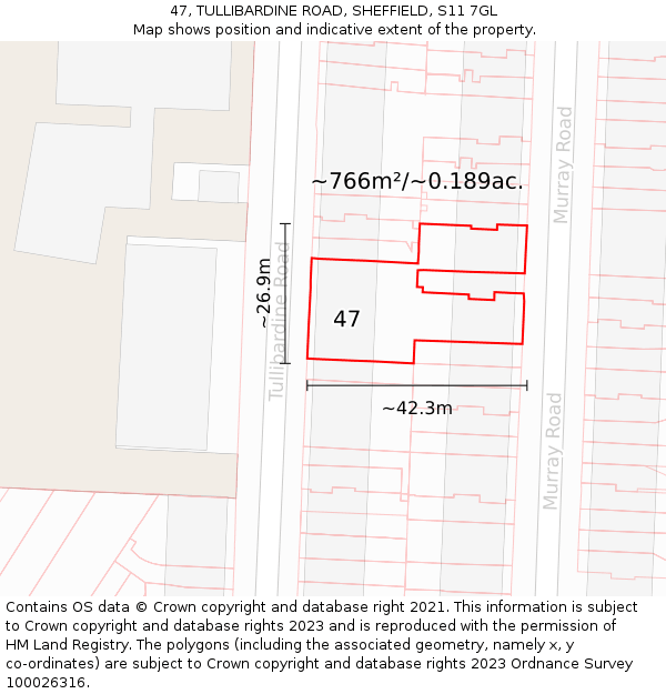 47, TULLIBARDINE ROAD, SHEFFIELD, S11 7GL: Plot and title map