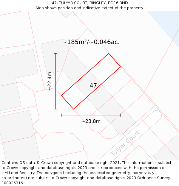 47, TULYAR COURT, BINGLEY, BD16 3ND: Plot and title map