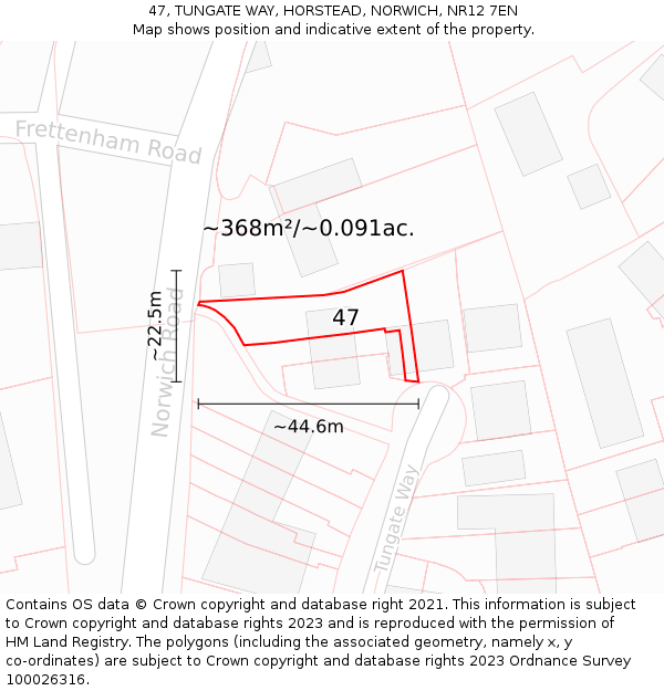 47, TUNGATE WAY, HORSTEAD, NORWICH, NR12 7EN: Plot and title map