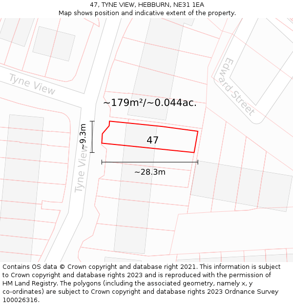 47, TYNE VIEW, HEBBURN, NE31 1EA: Plot and title map