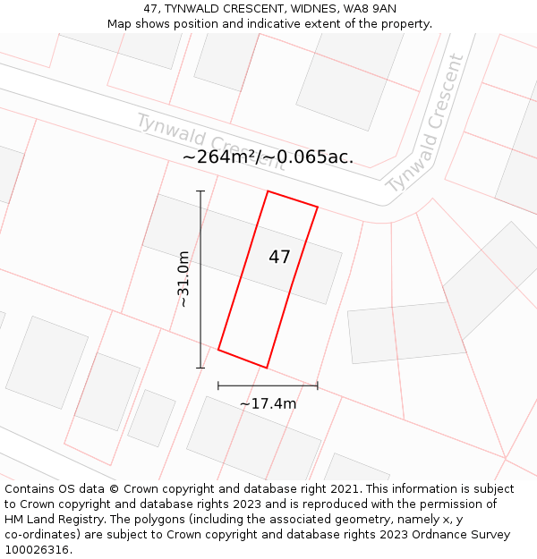 47, TYNWALD CRESCENT, WIDNES, WA8 9AN: Plot and title map
