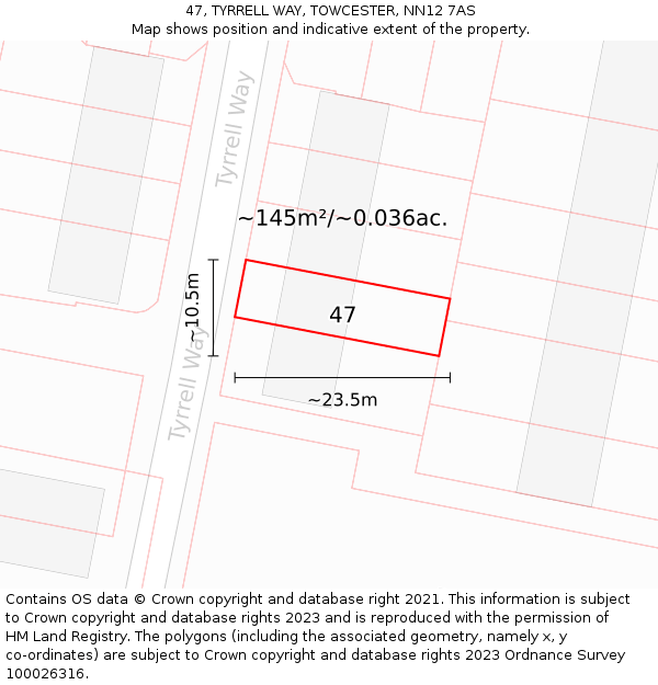 47, TYRRELL WAY, TOWCESTER, NN12 7AS: Plot and title map