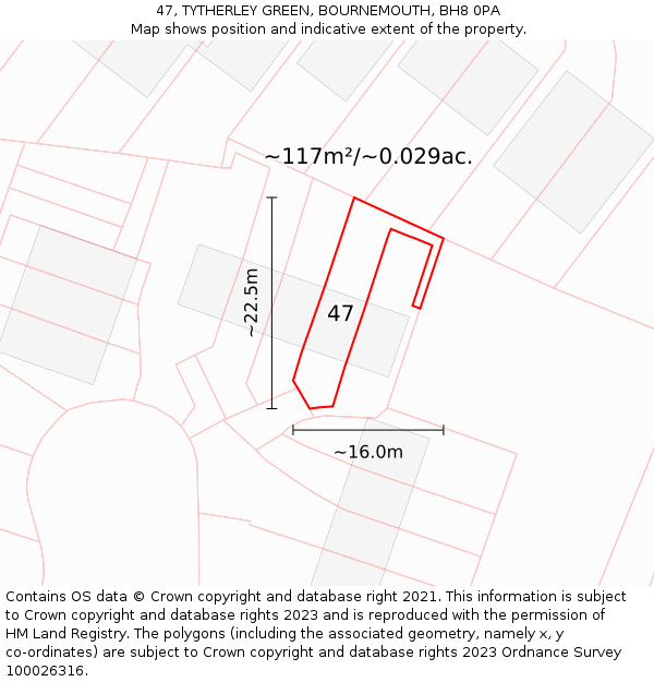 47, TYTHERLEY GREEN, BOURNEMOUTH, BH8 0PA: Plot and title map