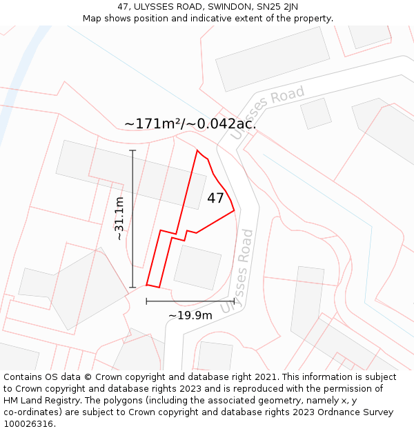 47, ULYSSES ROAD, SWINDON, SN25 2JN: Plot and title map