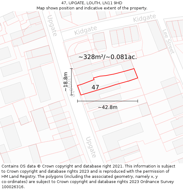 47, UPGATE, LOUTH, LN11 9HD: Plot and title map