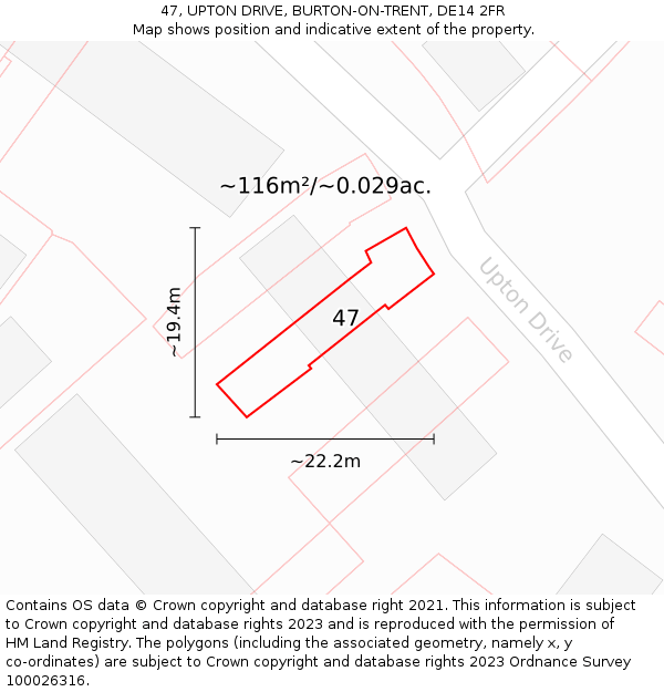 47, UPTON DRIVE, BURTON-ON-TRENT, DE14 2FR: Plot and title map