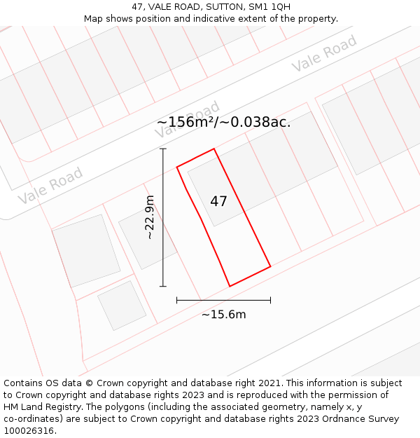 47, VALE ROAD, SUTTON, SM1 1QH: Plot and title map