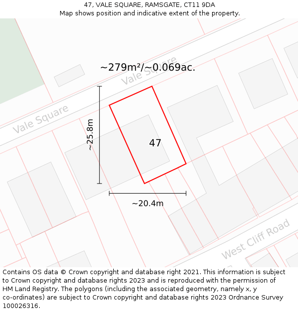 47, VALE SQUARE, RAMSGATE, CT11 9DA: Plot and title map