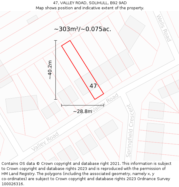 47, VALLEY ROAD, SOLIHULL, B92 9AD: Plot and title map