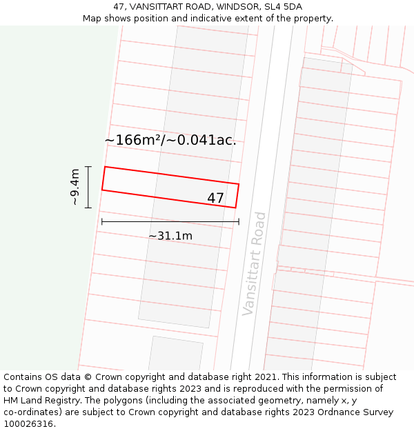 47, VANSITTART ROAD, WINDSOR, SL4 5DA: Plot and title map