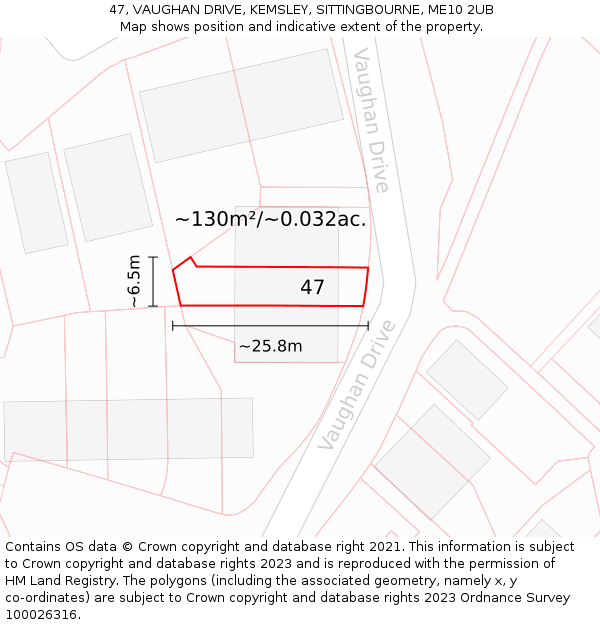 47, VAUGHAN DRIVE, KEMSLEY, SITTINGBOURNE, ME10 2UB: Plot and title map