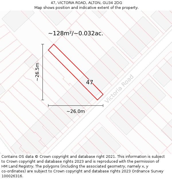 47, VICTORIA ROAD, ALTON, GU34 2DG: Plot and title map