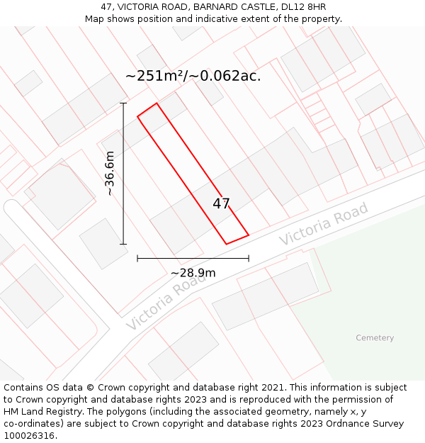 47, VICTORIA ROAD, BARNARD CASTLE, DL12 8HR: Plot and title map