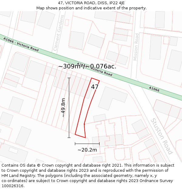 47, VICTORIA ROAD, DISS, IP22 4JE: Plot and title map