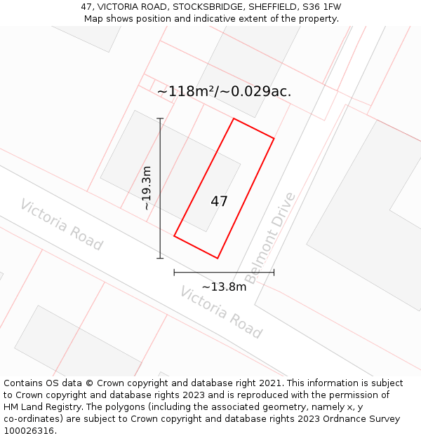 47, VICTORIA ROAD, STOCKSBRIDGE, SHEFFIELD, S36 1FW: Plot and title map