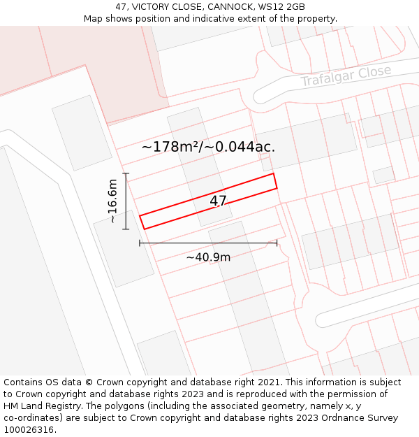 47, VICTORY CLOSE, CANNOCK, WS12 2GB: Plot and title map