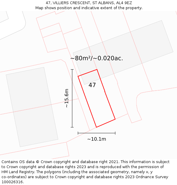 47, VILLIERS CRESCENT, ST ALBANS, AL4 9EZ: Plot and title map