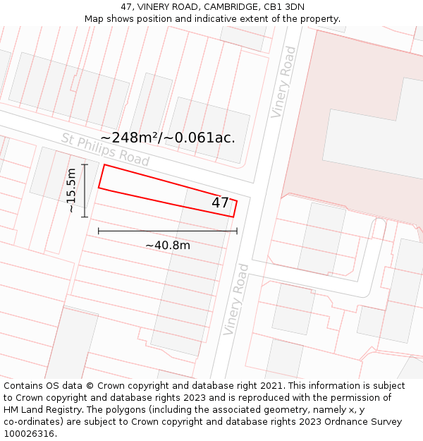 47, VINERY ROAD, CAMBRIDGE, CB1 3DN: Plot and title map