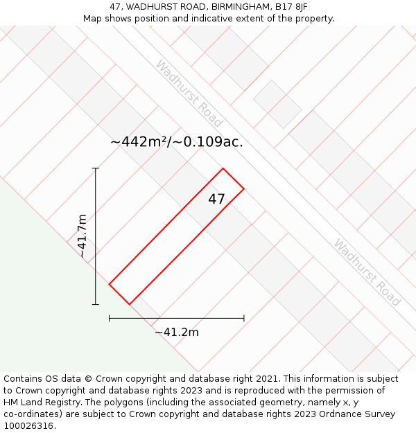 47, WADHURST ROAD, BIRMINGHAM, B17 8JF: Plot and title map