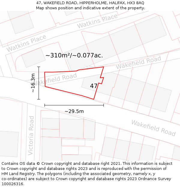 47, WAKEFIELD ROAD, HIPPERHOLME, HALIFAX, HX3 8AQ: Plot and title map