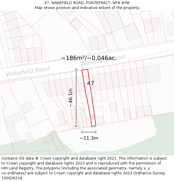 47, WAKEFIELD ROAD, PONTEFRACT, WF8 4HW: Plot and title map