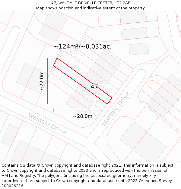 47, WALDALE DRIVE, LEICESTER, LE2 2AR: Plot and title map