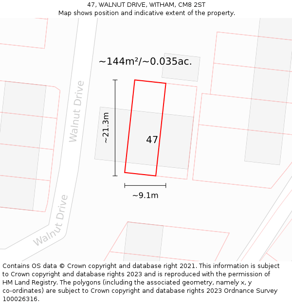 47, WALNUT DRIVE, WITHAM, CM8 2ST: Plot and title map