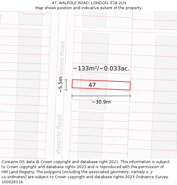 47, WALPOLE ROAD, LONDON, E18 2LN: Plot and title map