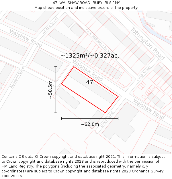 47, WALSHAW ROAD, BURY, BL8 1NY: Plot and title map