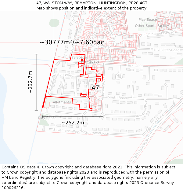 47, WALSTON WAY, BRAMPTON, HUNTINGDON, PE28 4GT: Plot and title map