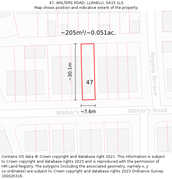 47, WALTERS ROAD, LLANELLI, SA15 1LS: Plot and title map